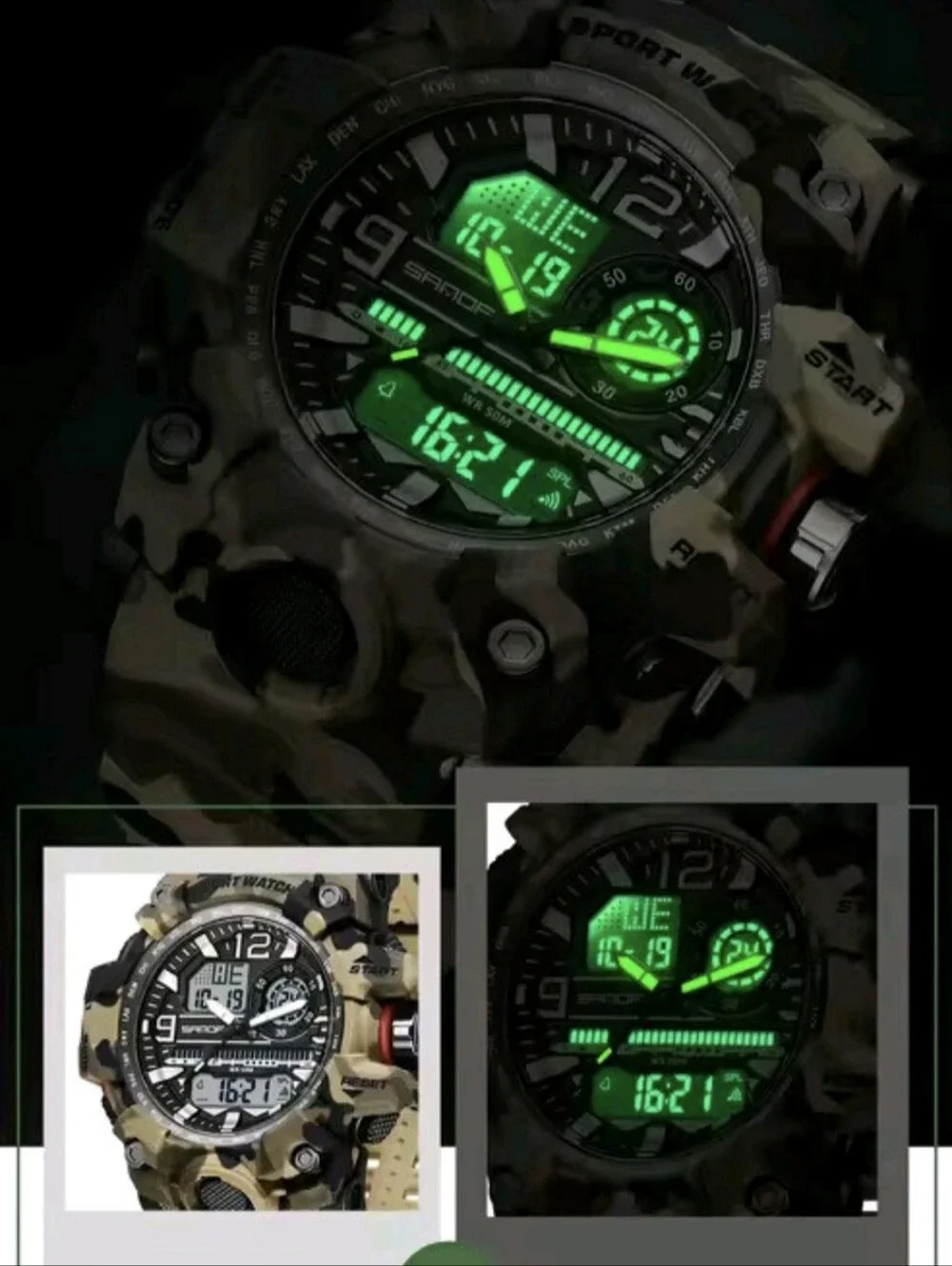 Men's Digital Camouflage Military Style Sports Watch. Waterproof 50M, Resin Case